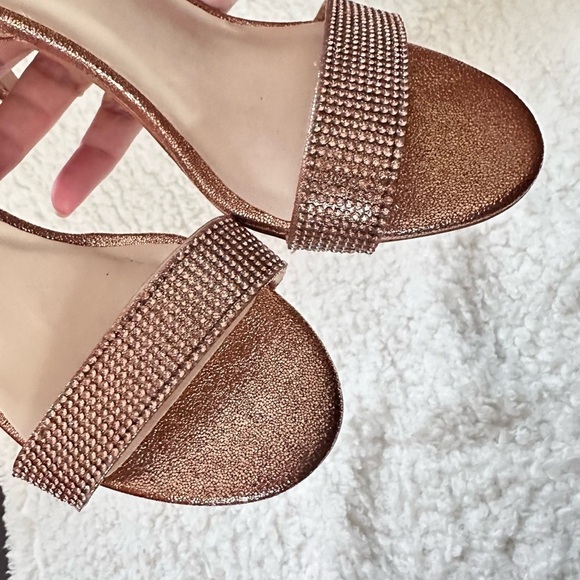 Halston Rhinestone Ankle Strap Sandal - Heels open toe Rosegold Sparkle Party 6 - Picture 9 of 14